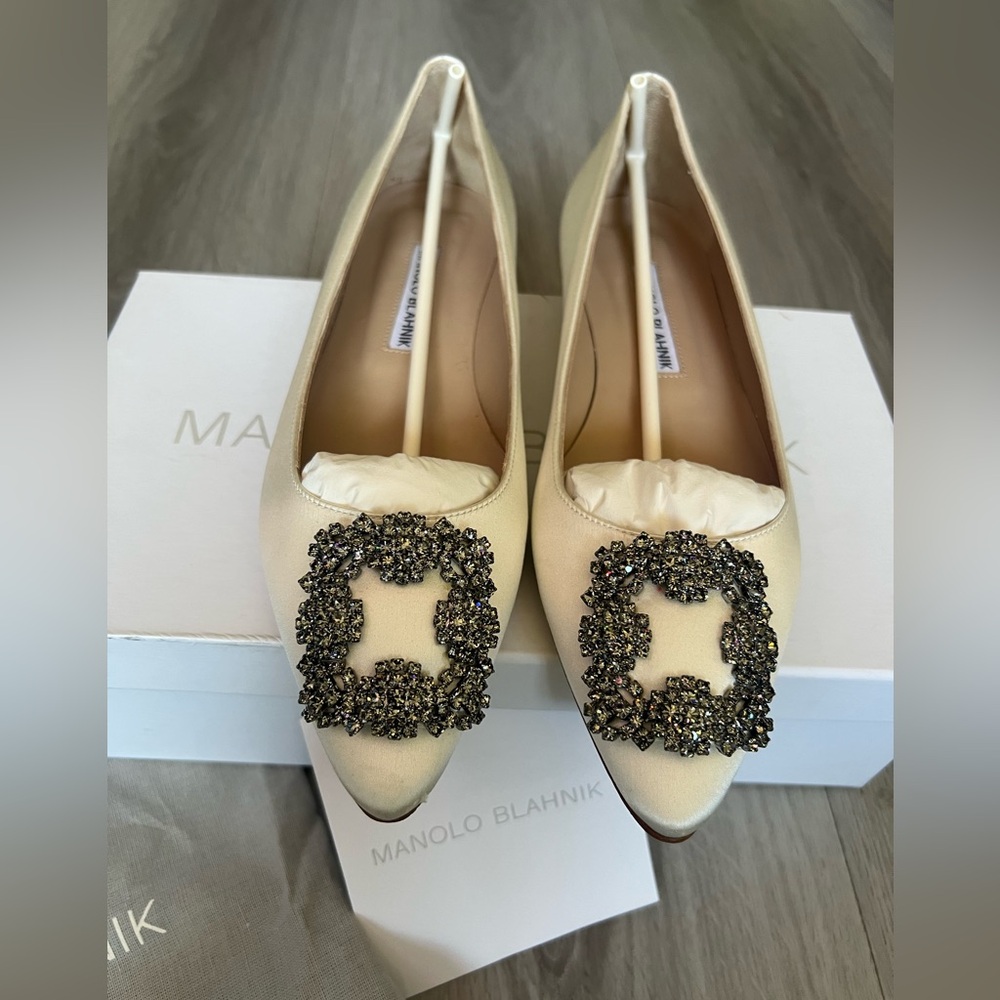 Manolo Blahnik Ivory Heels with Black Embellishments